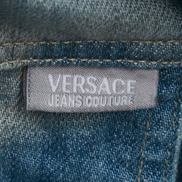 ヴェルサーチェ 星 スター モチーフ ラインストーン ラメ デニムジャケット サイズ:M ブルー レッド デニム レディース VERSACE 【中古】
