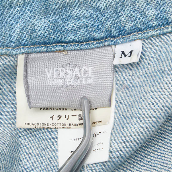 ヴェルサーチェ 星 スター モチーフ ラインストーン ラメ デニムジャケット サイズ:M ブルー レッド デニム レディース VERSACE 【中古】