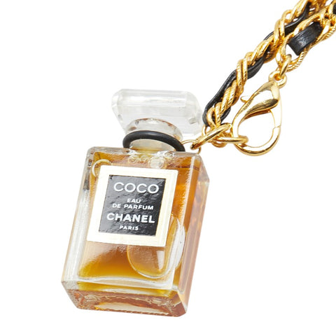 シャネル COCO 香水 オードパルファム ネックレス ゴールド ブラック ブラウン メッキ レザー レディース CHANEL 【中古】