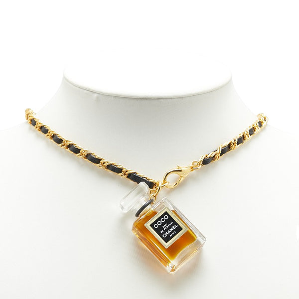 シャネル COCO 香水 オードパルファム ネックレス ゴールド ブラック ブラウン メッキ レザー レディース CHANEL 【中古】