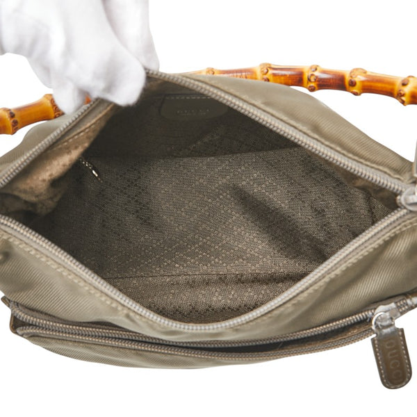 グッチ バンブー ハンドバッグ ショルダーバッグ 2WAY 000 2404 0509 ブラウン カーキ ナイロン レザー レディース GUCCI 【中古】