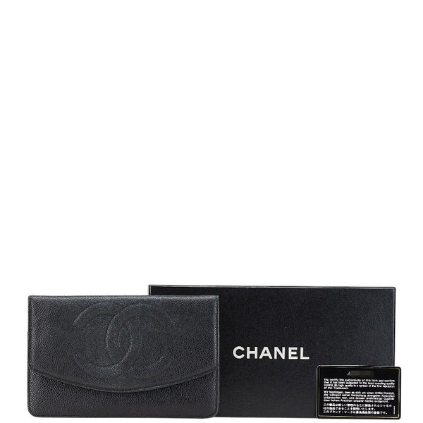 シャネル ココマーク 二つ折り財布 ブラック キャビアスキン レディース CHANEL 【中古】