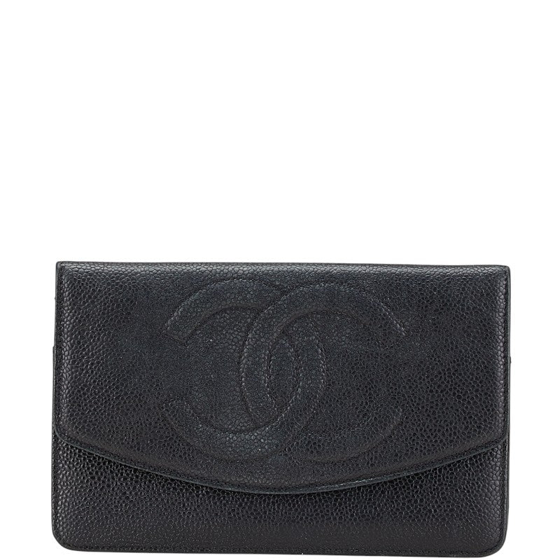 シャネル ココマーク 二つ折り財布 ブラック キャビアスキン レディース CHANEL 【中古】