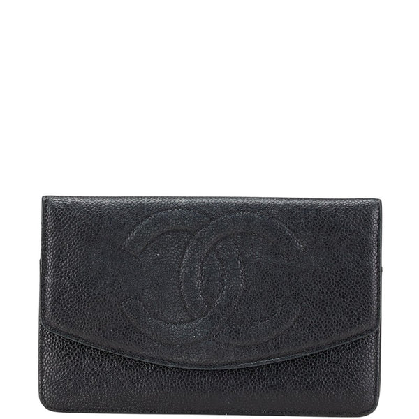 シャネル ココマーク 二つ折り財布 ブラック キャビアスキン レディース CHANEL 【中古】