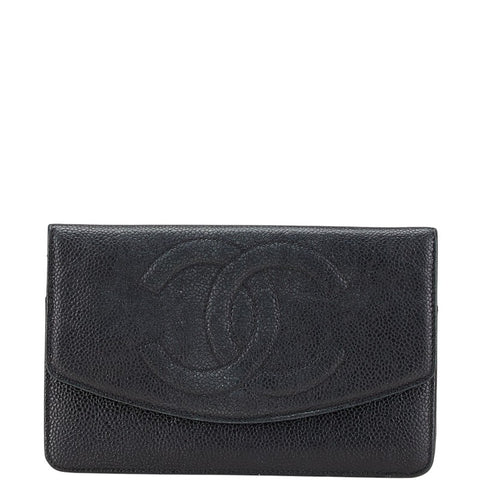 シャネル ココマーク 二つ折り財布 ブラック キャビアスキン レディース CHANEL 【中古】