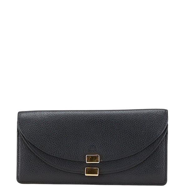 クロエ ジョージア ダブルフラップ 長財布 ブラック レザー レディース Chloe 【中古】