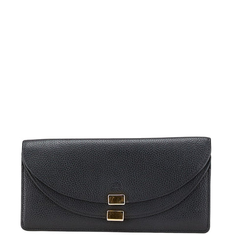 クロエ ジョージア ダブルフラップ 長財布 ブラック レザー レディース Chloe 【中古】