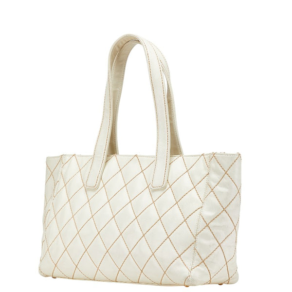 シャネル ココマーク ワイルドステッチ トートバッグ ホワイト レザー レディース CHANEL 【中古】
