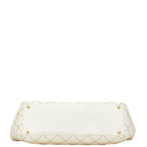 シャネル ココマーク ワイルドステッチ トートバッグ ホワイト レザー レディース CHANEL 【中古】