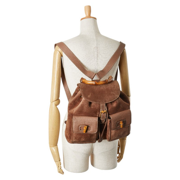 グッチ バンブー リュック バックパック 003 1998 0016 ブラウン スウェード レザー レディース GUCCI 【中古】