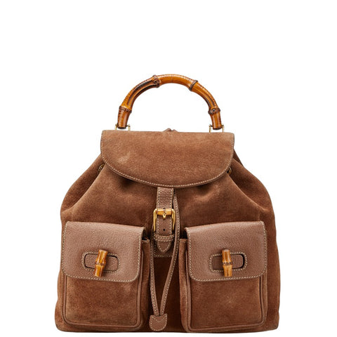 グッチ バンブー リュック バックパック 003 1998 0016 ブラウン スウェード レザー レディース GUCCI 【中古】