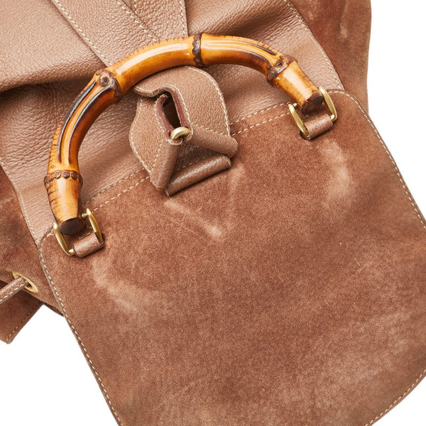 グッチ バンブー リュック バックパック 003 1998 0016 ブラウン スウェード レザー レディース GUCCI 【中古】