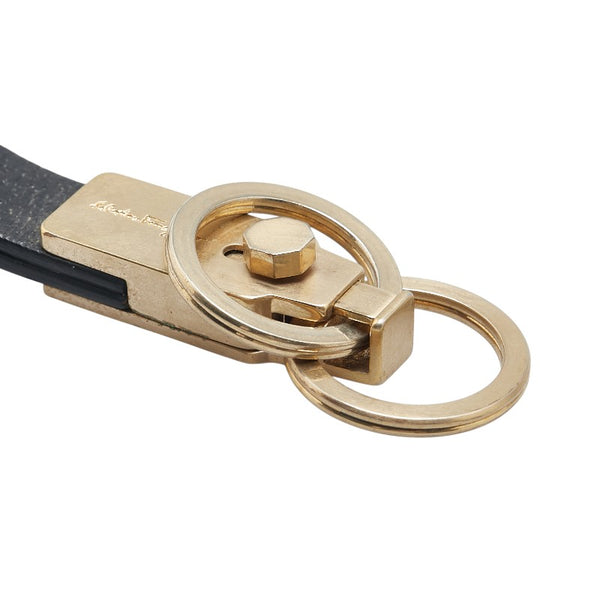 サルヴァトーレフェラガモ キーホルダー ゴールド ブラック メッキ レザー メンズ Salvatore Ferragamo 【中古】