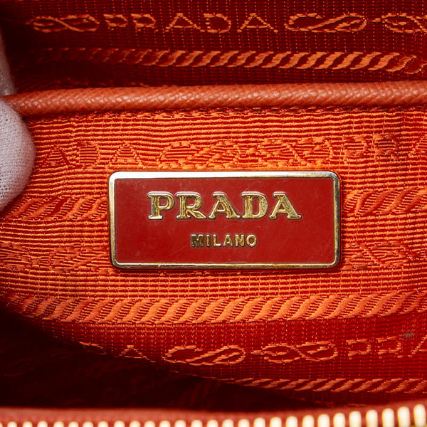 プラダ 三角ロゴプレート ハンドバッグ オレンジ レザー レディース PRADA 【中古】