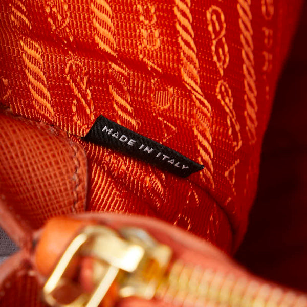 プラダ 三角ロゴプレート ハンドバッグ オレンジ レザー レディース PRADA 【中古】