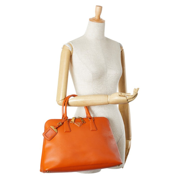 プラダ 三角ロゴプレート ハンドバッグ オレンジ レザー レディース PRADA 【中古】