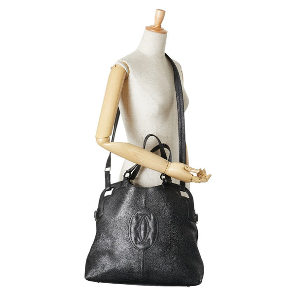 カルティエ マルチェロ ハンドバッグ ショルダーバッグ2WAY ブラック レザー レディース CARTIER 【中古】