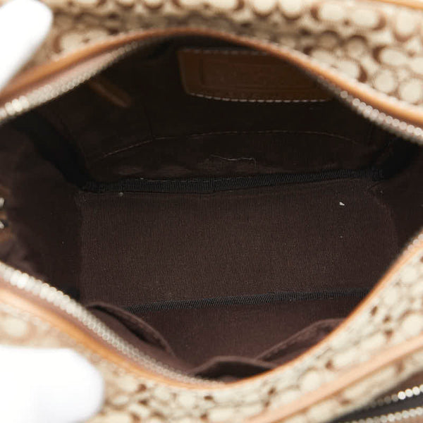 コーチ ミニ シグネチャー 斜め掛け ショルダーバッグ ベージュ ブラウン キャンバス レザー レディース COACH 【中古】