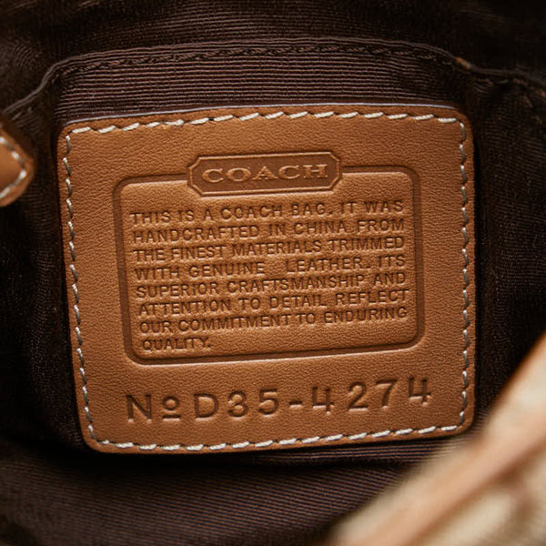 コーチ ミニ シグネチャー 斜め掛け ショルダーバッグ ベージュ ブラウン キャンバス レザー レディース COACH 【中古】