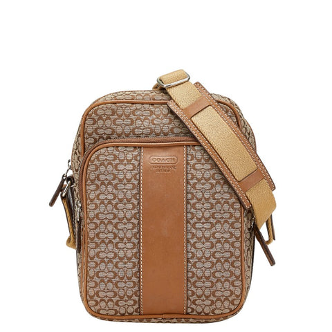コーチ ミニ シグネチャー 斜め掛け ショルダーバッグ ベージュ ブラウン キャンバス レザー レディース COACH 【中古】