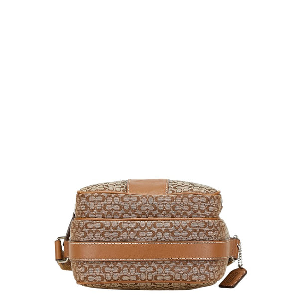 コーチ ミニ シグネチャー 斜め掛け ショルダーバッグ ベージュ ブラウン キャンバス レザー レディース COACH 【中古】