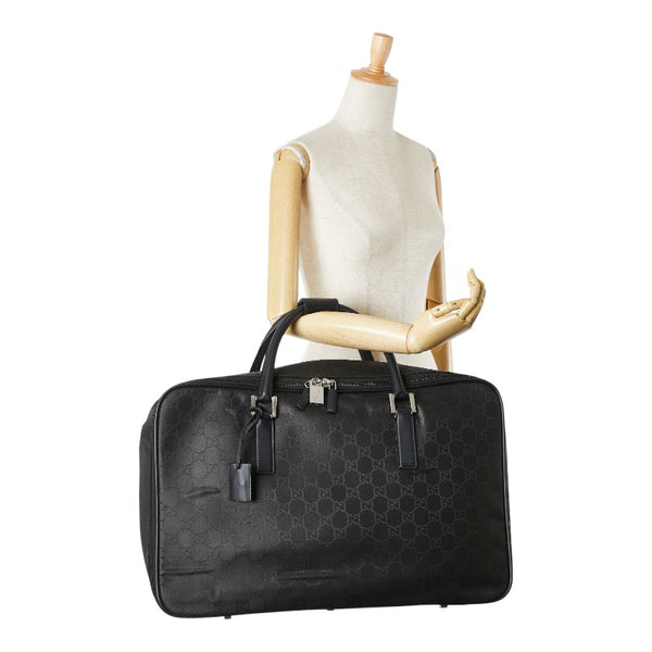 グッチ GGナイロン ボストンバッグ トラベルバッグ ブラック ナイロン レザー レディース GUCCI 【中古】