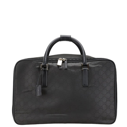 グッチ GGナイロン ボストンバッグ トラベルバッグ ブラック ナイロン レザー レディース GUCCI 【中古】