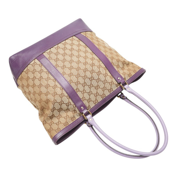 グッチ GGキャンバス トートバッグ 282327 ベージュ パープル キャンバス レザー レディース GUCCI 【中古】
