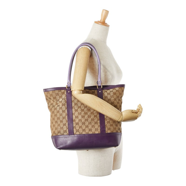 グッチ GGキャンバス トートバッグ 282327 ベージュ パープル キャンバス レザー レディース GUCCI 【中古】