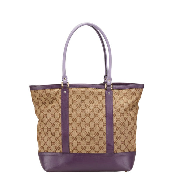 グッチ GGキャンバス トートバッグ 282327 ベージュ パープル キャンバス レザー レディース GUCCI 【中古】