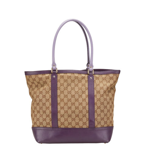 グッチ GGキャンバス トートバッグ 282327 ベージュ パープル キャンバス レザー レディース GUCCI 【中古】