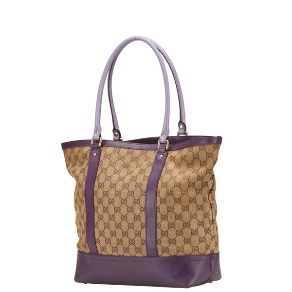 グッチ GGキャンバス トートバッグ 282327 ベージュ パープル キャンバス レザー レディース GUCCI 【中古】