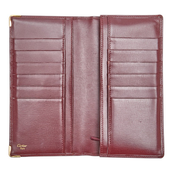 カルティエ マストライン 長財布 ワインレッド ボルドー レザー レディース CARTIER 【中古】