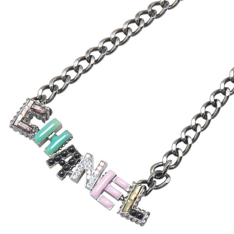シャネル ロゴ ラインストーン チョーカー シルバー マルチカラー メタル プラスチック レディース CHANEL 【中古】