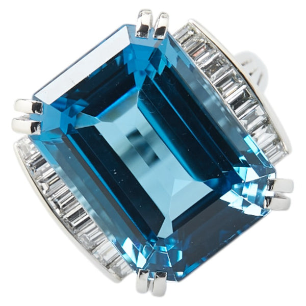 Pt900 プラチナ ブルートパーズ19.56ct ダイヤ0.73ct リング 指輪 レディース 12号 【中古】