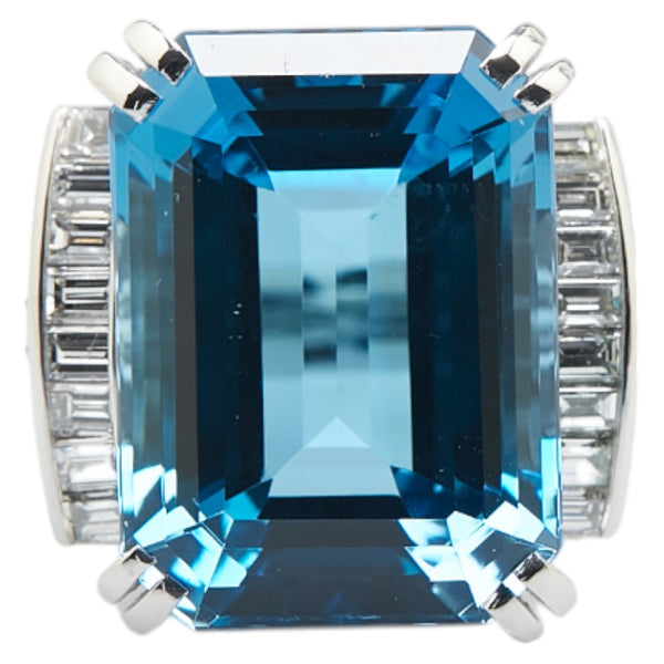 Pt900 プラチナ ブルートパーズ19.56ct ダイヤ0.73ct リング 指輪 レディース 12号 【中古】