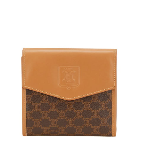 セリーヌ マカダム 二つ折り財布 ブラウン PVC レザー レディース CELINE 【中古】