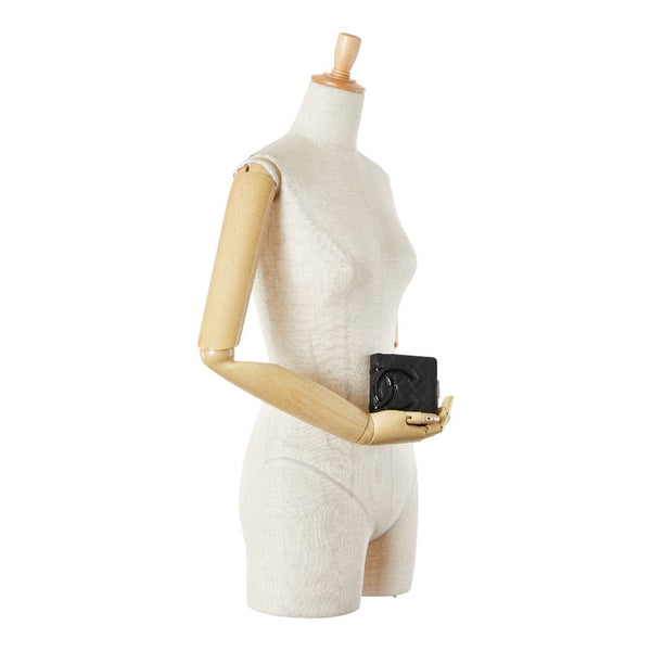 シャネル カンボンライン ココマーク 二つ折り財布 ブラック ラムスキン レディース CHANEL 【中古】