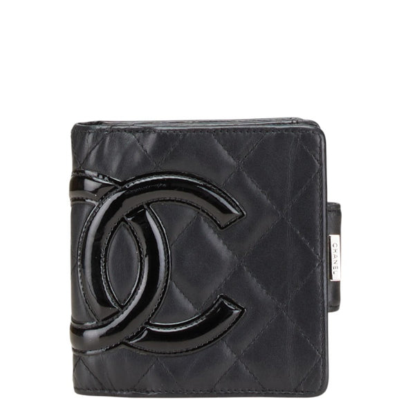 シャネル カンボンライン ココマーク 二つ折り財布 ブラック ラムスキン レディース CHANEL 【中古】