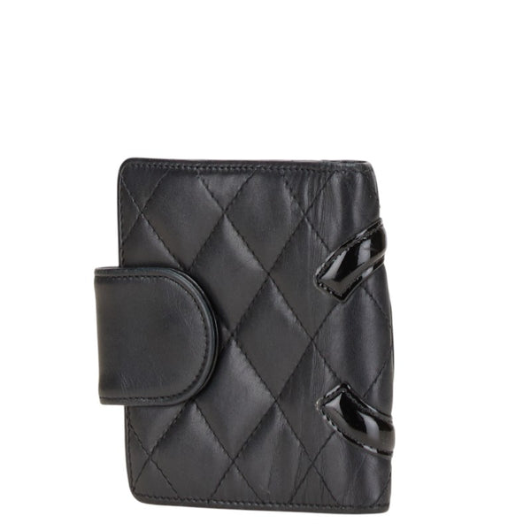 シャネル カンボンライン ココマーク 二つ折り財布 ブラック ラムスキン レディース CHANEL 【中古】