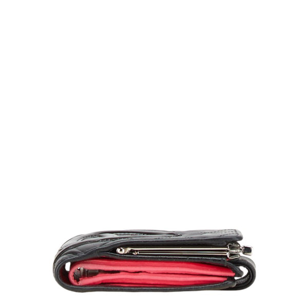 シャネル カンボンライン ココマーク 二つ折り財布 ブラック ラムスキン レディース CHANEL 【中古】