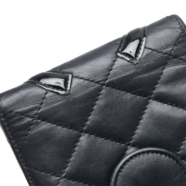 シャネル カンボンライン ココマーク 二つ折り財布 ブラック ラムスキン レディース CHANEL 【中古】