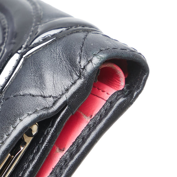 シャネル カンボンライン ココマーク 二つ折り財布 ブラック ラムスキン レディース CHANEL 【中古】