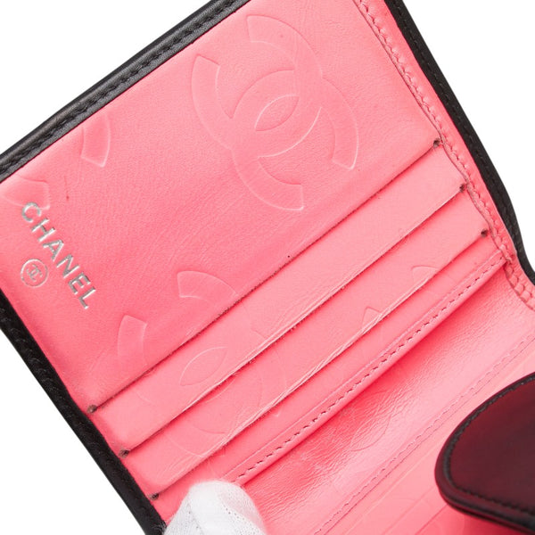 シャネル カンボンライン ココマーク 二つ折り財布 ブラック ラムスキン レディース CHANEL 【中古】