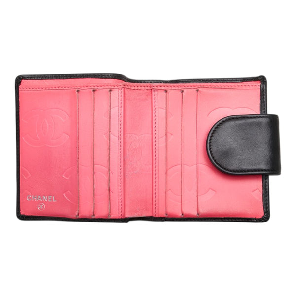 シャネル カンボンライン ココマーク 二つ折り財布 ブラック ラムスキン レディース CHANEL 【中古】