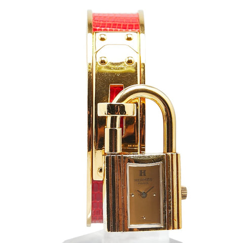 エルメス ケリーウォッチ 腕時計 クオーツ ゴールド文字盤 メッキ レザー レディース HERMES 【中古】