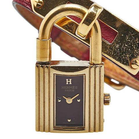 エルメス ケリーウォッチ 腕時計 KE1.201 クオーツ レッド文字盤 ステンレススチール レザー レディース HERMES 【中古】