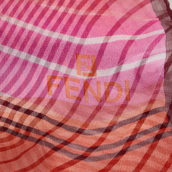 フェンディ ボーダー スカーフ レッド マルチカラー シルク レディース FENDI 【中古】
