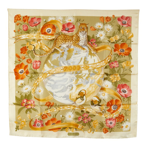 サルヴァトーレフェラガモ トラ ヒョウ 鳥 植物 スカーフ マルチカラー シルク レディース Salvatore Ferragamo 【中古】