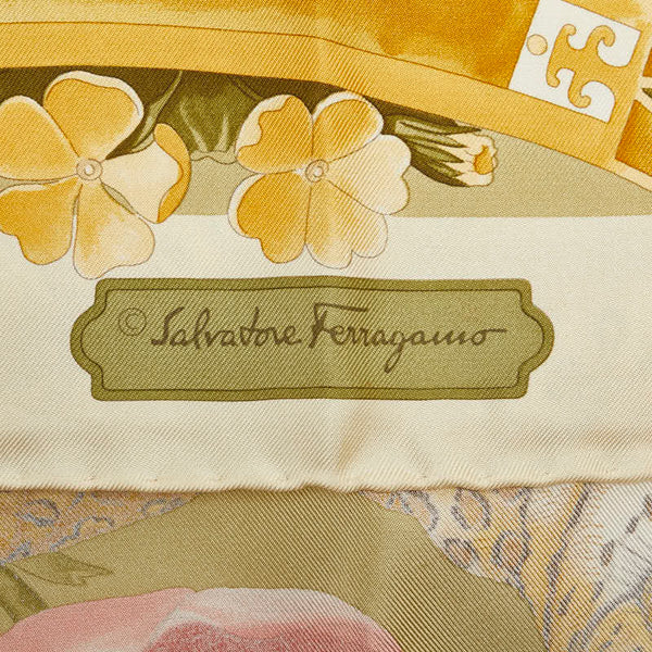 サルヴァトーレフェラガモ トラ ヒョウ 鳥 植物 スカーフ マルチカラー シルク レディース Salvatore Ferragamo 【中古】